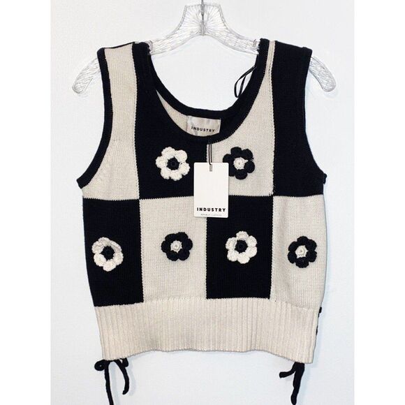 Industry Cotton Flowered Vest Black and Ivory Vest Size Small - Picture 1 of 6